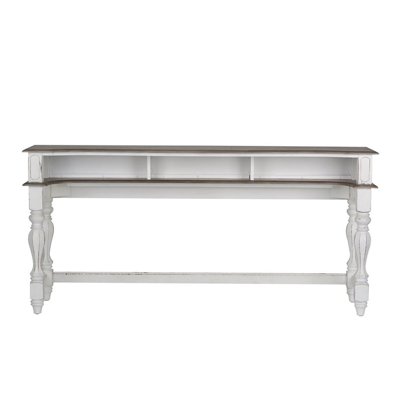 Pemberly Row White Console Bar Table with Fancy Face Top and Dovetail
