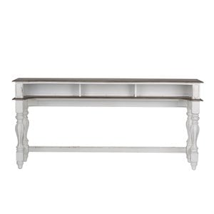 Pemberly Row White Console Bar Table with Fancy Face Top and Dovetail