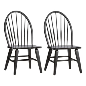 Pemberly Row Windsor Back Side Chair Set of 2 in Black with Nylon Glides