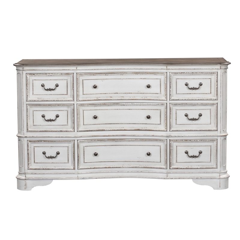 Pemberly Row White 9 Drawer Dresser with Dovetail and Stained Interiors