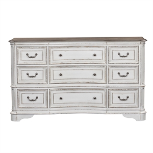 Pemberly Row White 9 Drawer Dresser with Dovetail and Stained Interiors