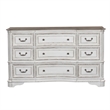 Pemberly Row White 9 Drawer Dresser with Dovetail and Stained Interiors
