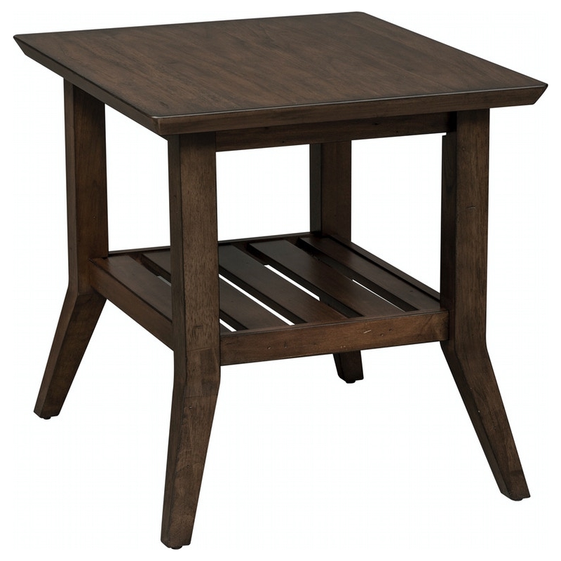 Pemberly Row Dark Brown Rectangular End Table with Slat Shelf