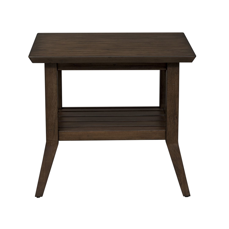 Pemberly Row Dark Brown Rectangular End Table with Slat Shelf