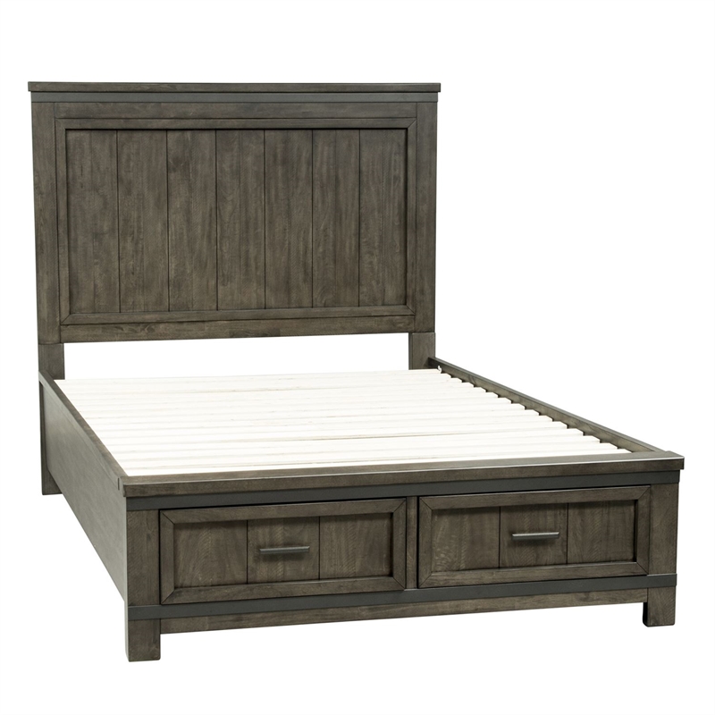 Pemberly Row Dark Gray Queen Storage Bed with Metal Strip Accents