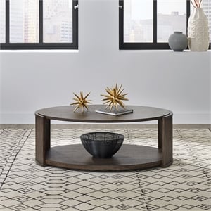 Pemberly Row Oval Cocktail Table with Casters and Reeded Panels in Coffee Bean