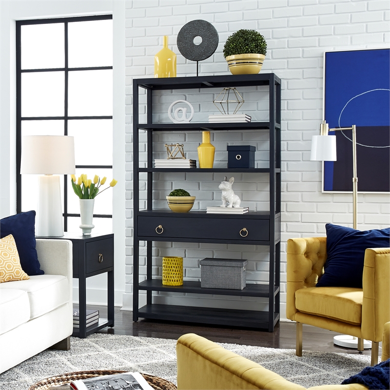 Pemberly Row Multi Accent Bookcase with Fixed Shelves and Drawer