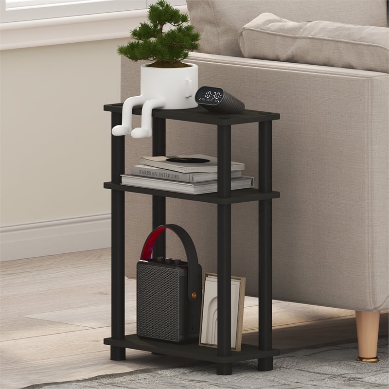 Pemberly Row 3-Tier Narrow Toolless End Table with Storage in Espresso