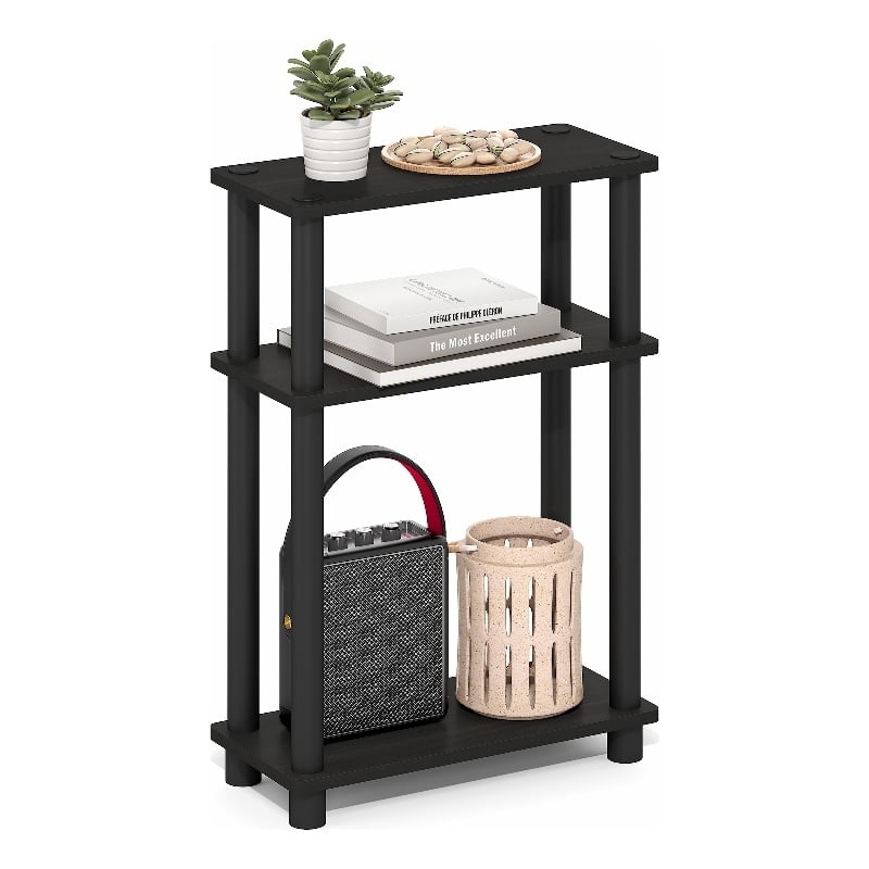 Pemberly Row 3-Tier Narrow Toolless End Table with Storage in Espresso
