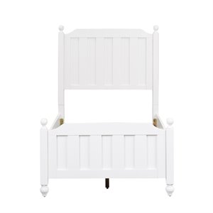 Pemberly Row White Twin Wood Panel Bed with Slat Overlays and Finials