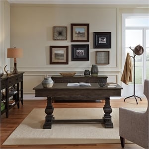 Pemberly Row 2 Piece Desk Set with Dovetail Drawers in Brown