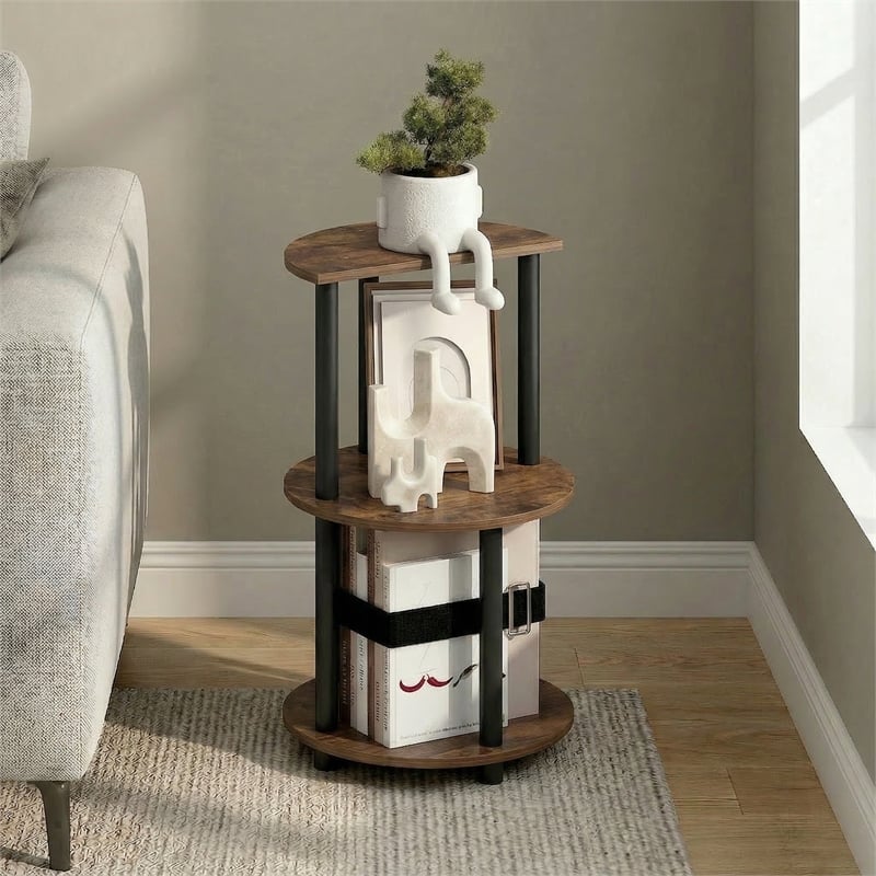 Pemberly Row 3-Tier Half Round Toolless End Table in Amber Pine