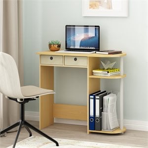 Pemberly Row Wood Home Computer Desk with Storage Bins in Beech/Natural