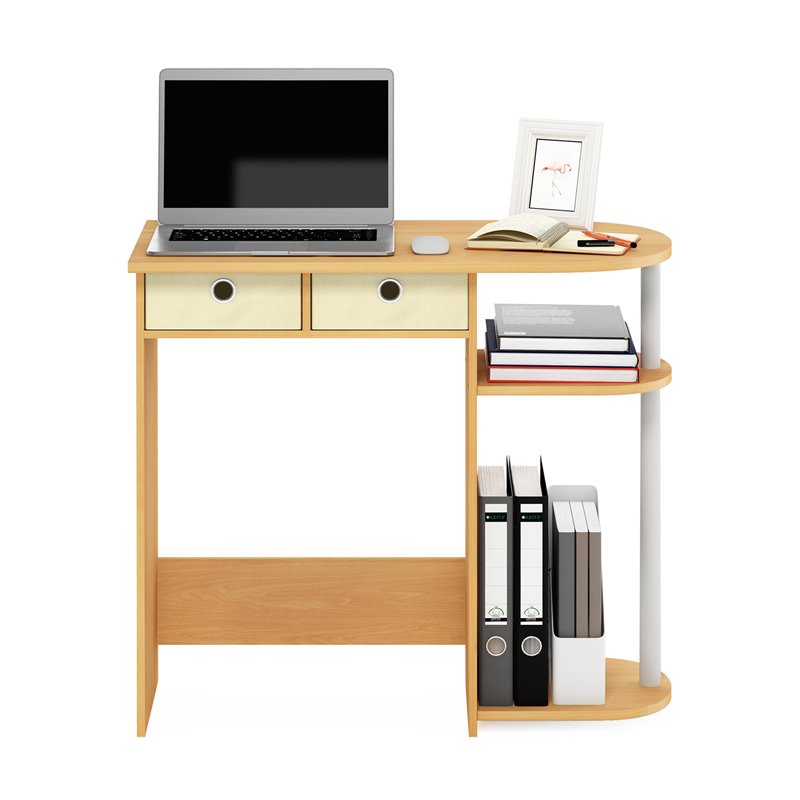 Pemberly Row Wood Home Computer Desk with Storage Bins in Beech/Natural