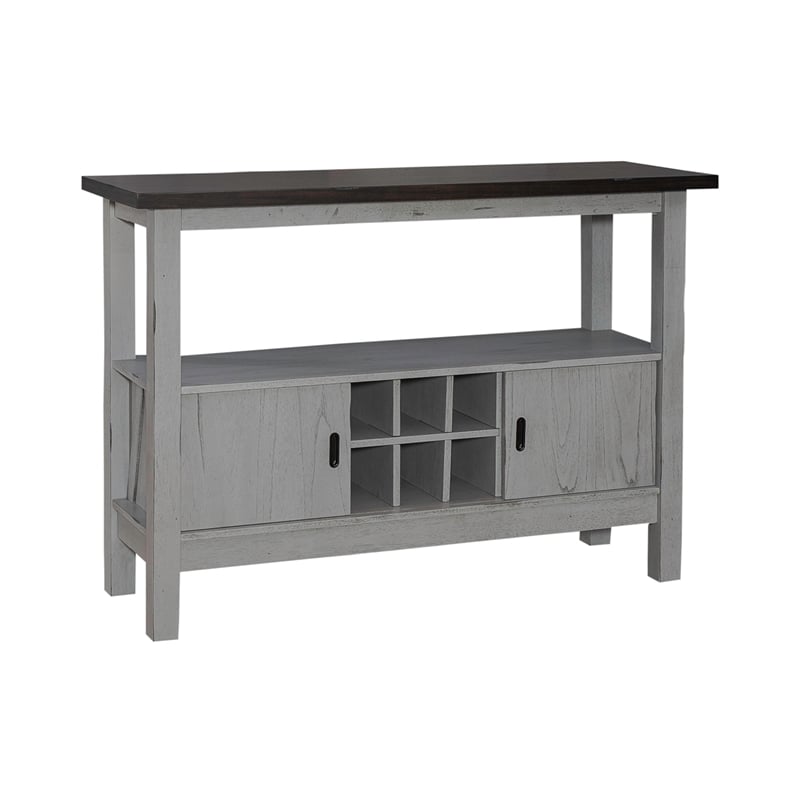 Pemberly Row Dining Server with Sliding Doors and Wine Storage in Gray