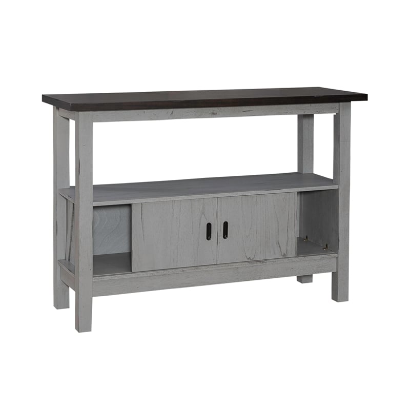 Pemberly Row Dining Server with Sliding Doors and Wine Storage in Gray