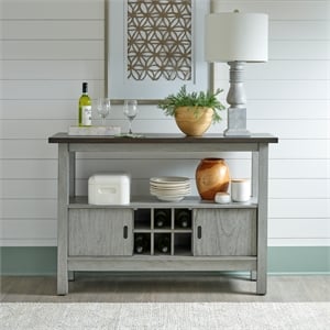 Pemberly Row Dining Server with Sliding Doors and Wine Storage in Gray