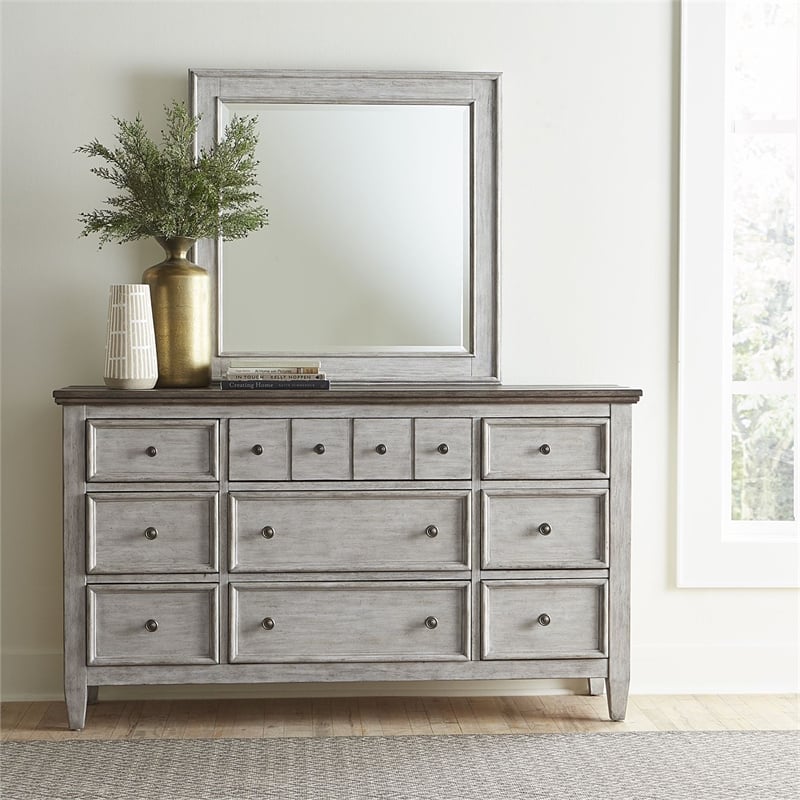 Pemberly Row White Dresser and Mirror with Dovetail and Felt Lined Drawers