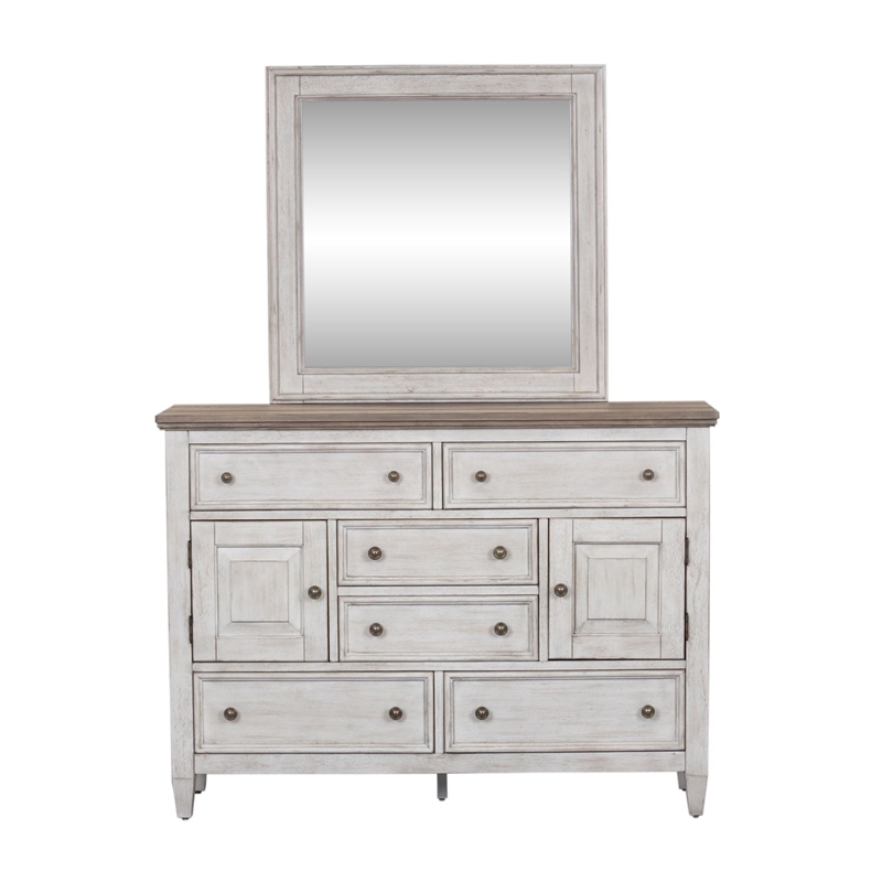 Pemberly Row White Dresser and Mirror with Dovetail and Felt Lined Drawers