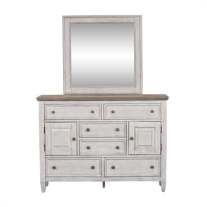 Pemberly Row White Dresser and Mirror with Dovetail and Felt Lined Drawers