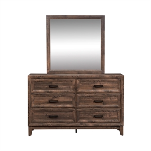 Pemberly Row Light Brown Dresser and Mirror with Canted Drawer Molding