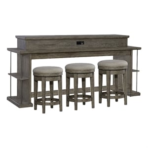 Pemberly Row 4-Piece Wood Console Table Set with Stools in Burnished Beige