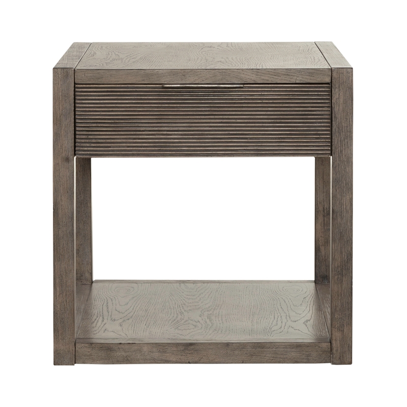 Pemberly Row End Table with Reeded Drawer Front in Driftwood