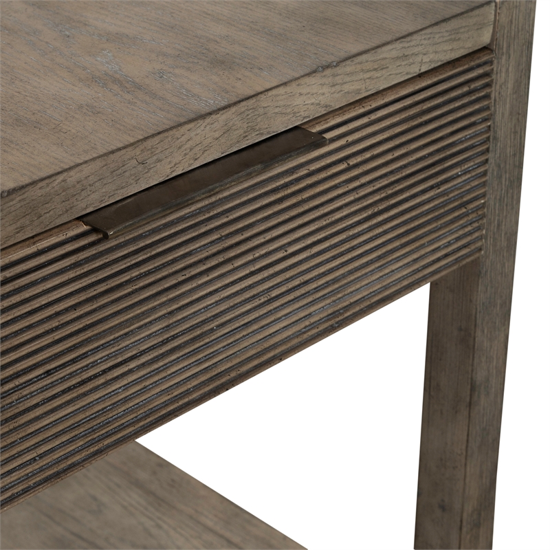 Pemberly Row End Table with Reeded Drawer Front in Driftwood