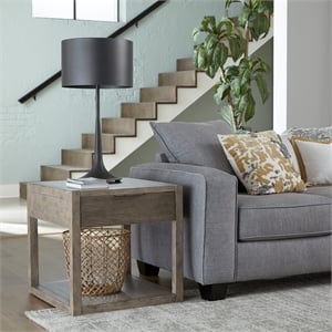 Pemberly Row End Table with Reeded Drawer Front in Driftwood