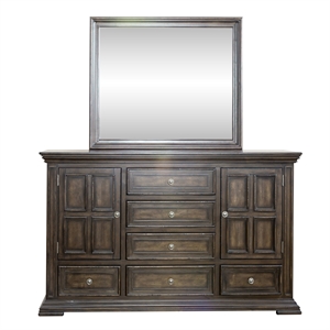 Pemberly Row Light Brown Dresser and Mirror with Felt Lined Top Drawers
