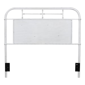 Pemberly Row Queen Metal Headboard with Vintage Styling in Antique White
