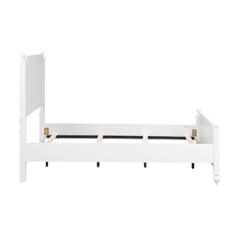 Pemberly Row White Full Panel Bed with Slat Overlays and Round Finials