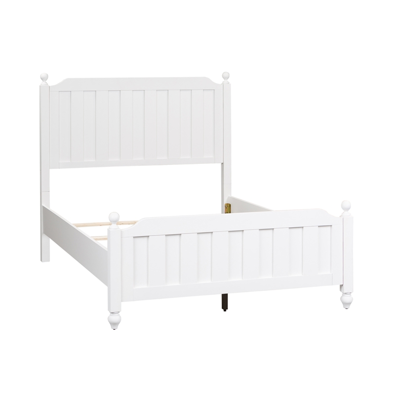 Pemberly Row White Full Panel Bed with Slat Overlays and Round Finials