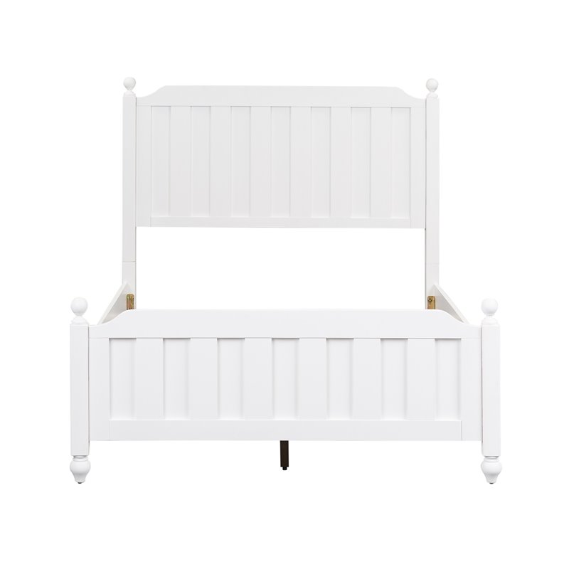 Pemberly Row White Full Panel Bed with Slat Overlays and Round Finials