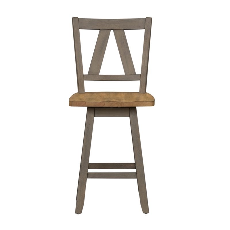 Pemberly Row Light Gray Counter Height Swivel Chair with V Design