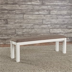 Pemberly Row Upholstered Dining Bench with Grey Linen in White