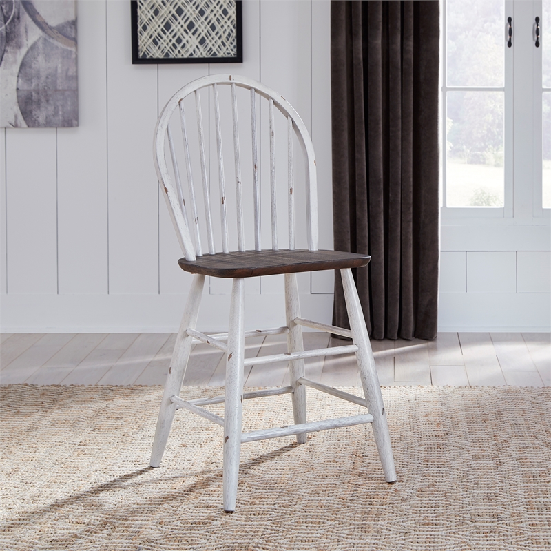Pemberly Row White Windsor Back Counter Chair Set of 2 with Distressing
