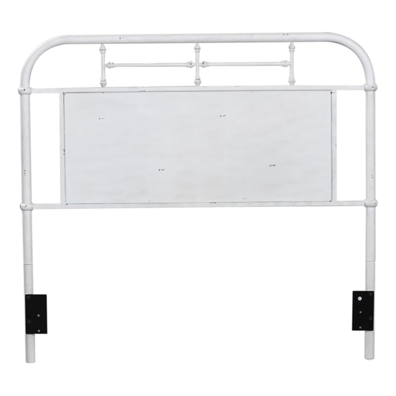 Pemberly Row Twin Metal Headboard with Vintage Styling in Antique White