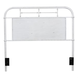Pemberly Row Twin Metal Headboard with Vintage Styling in Antique White