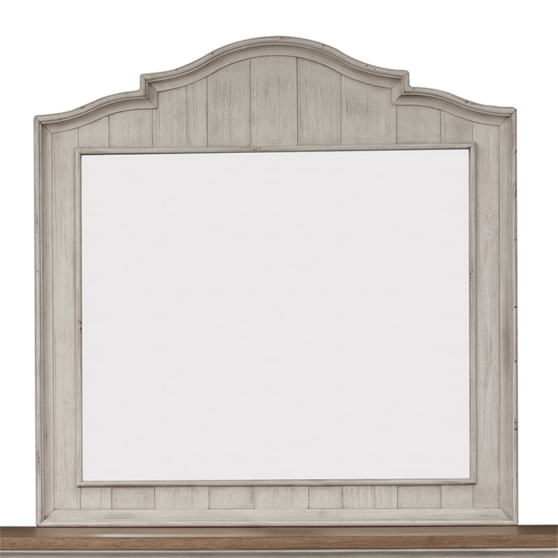 Pemberly Row White Mirror with Heavy Wire Brush and Beveled Glass