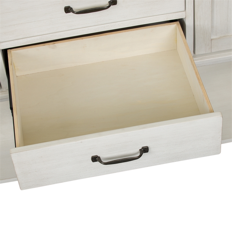Pemberly Row White Server with Adjustable Shelves and Dovetail Drawers