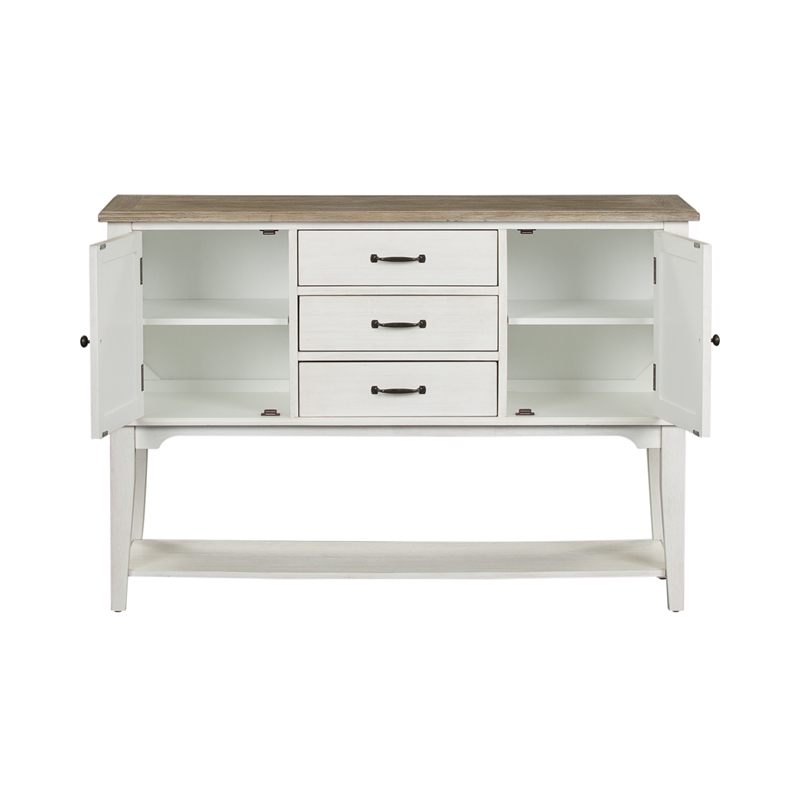 Pemberly Row White Server with Adjustable Shelves and Dovetail Drawers