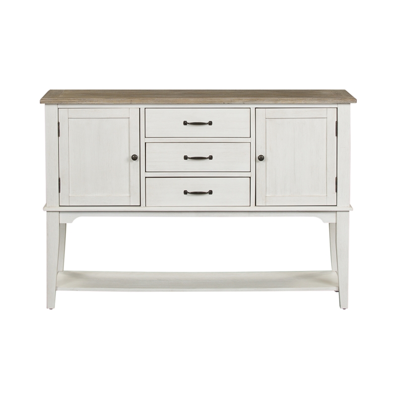 Pemberly Row White Server with Adjustable Shelves and Dovetail Drawers