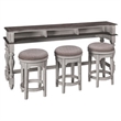 Pemberly Row White 4 Piece Console Set with 3 Stools Bar Height Serving