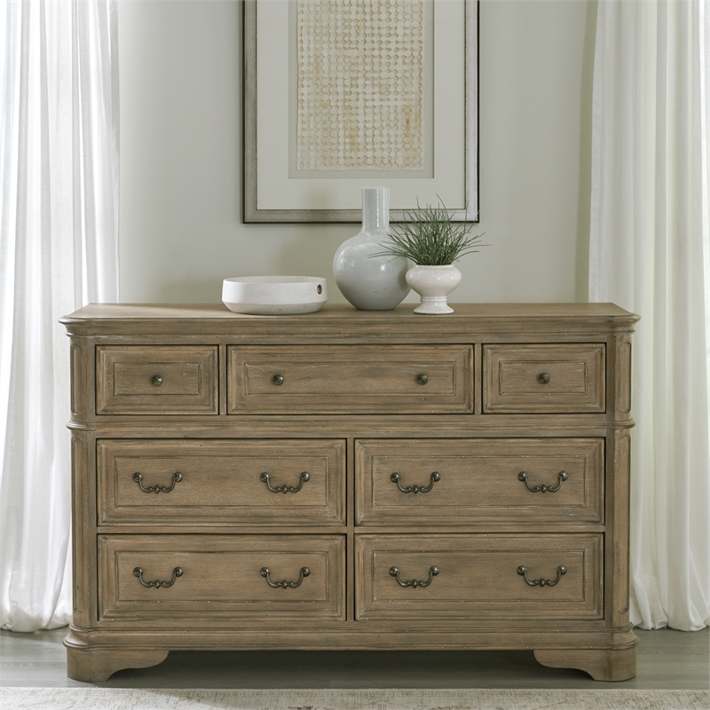 Pemberly Row 7 Drawer Dresser with Bead Molding in Weathered Bisque