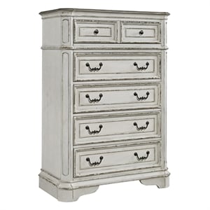 Pemberly Row White 5 Drawer Chest with Felt Lined Top Drawers and Bail