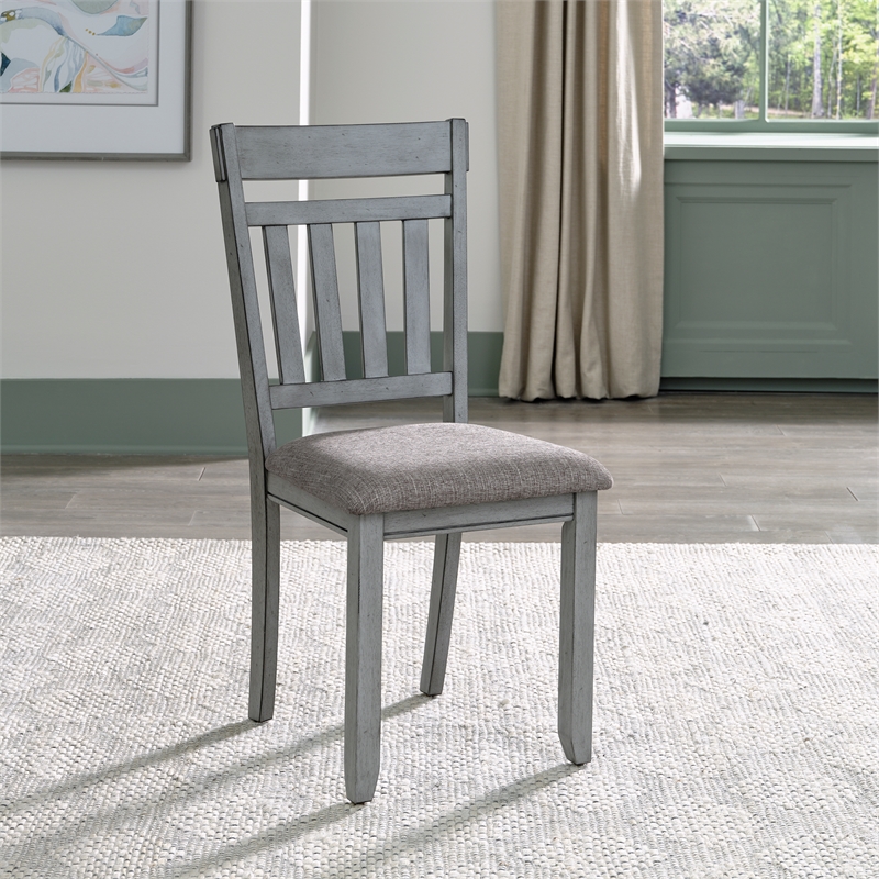 Pemberly Row Splat Back Side Chair Set of 2 with Grey Linen in Gray