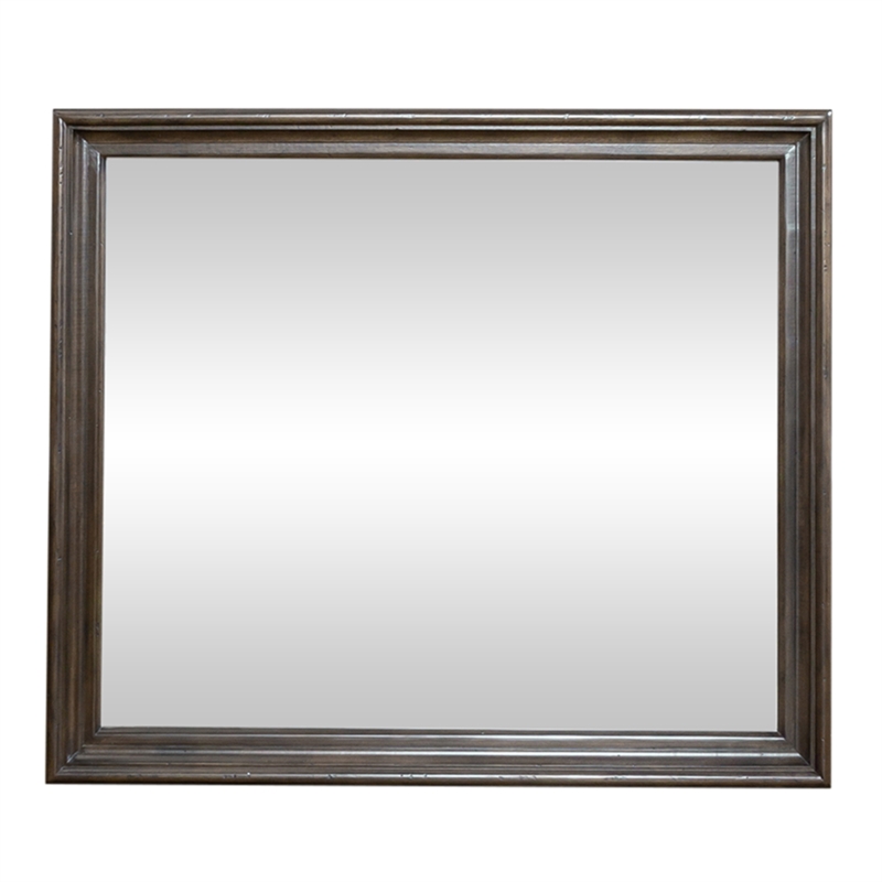 Pemberly Row Light Brown Glass Mirror with Beveled Edge and Bead Molding