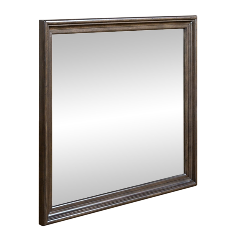 Pemberly Row Light Brown Glass Mirror with Beveled Edge and Bead Molding