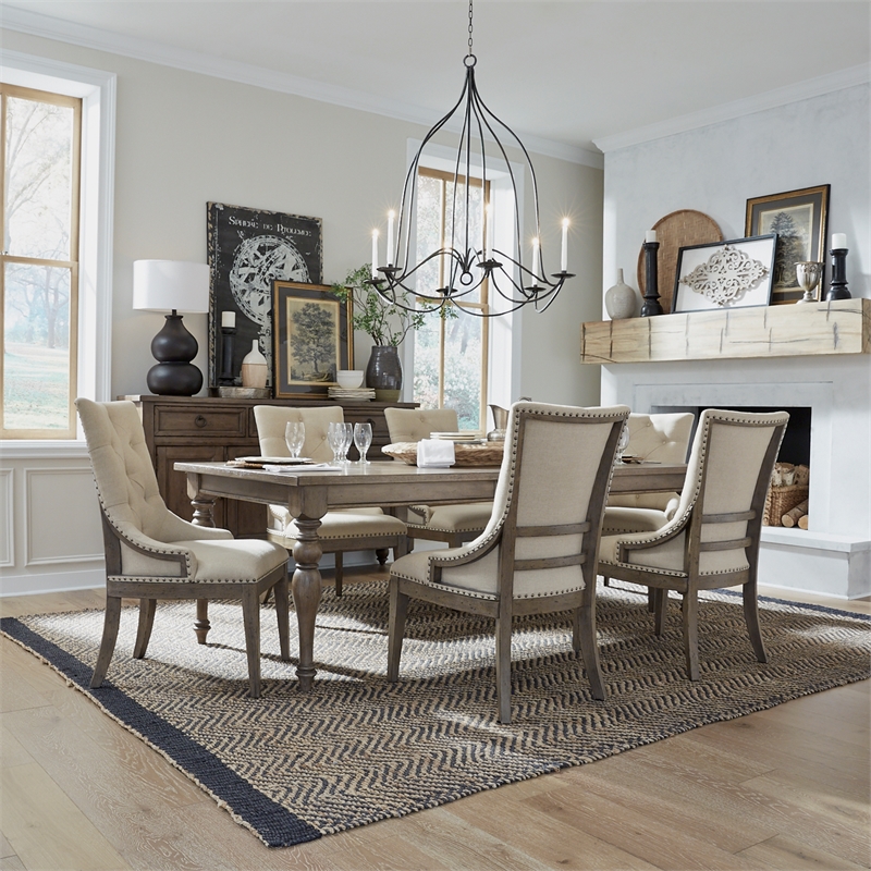 Pemberly Row 7 Piece Leg Table Set with Tufted Back Rubberwood Chairs